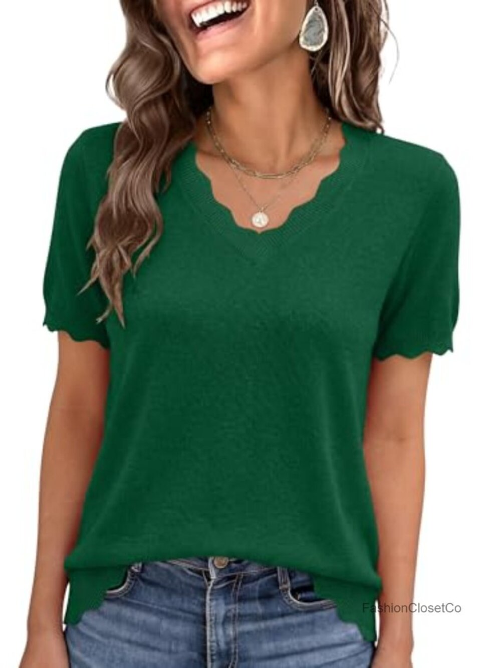 Womens Short Sleeve Ribbed Knit V Neck Sweater Business Casual Top